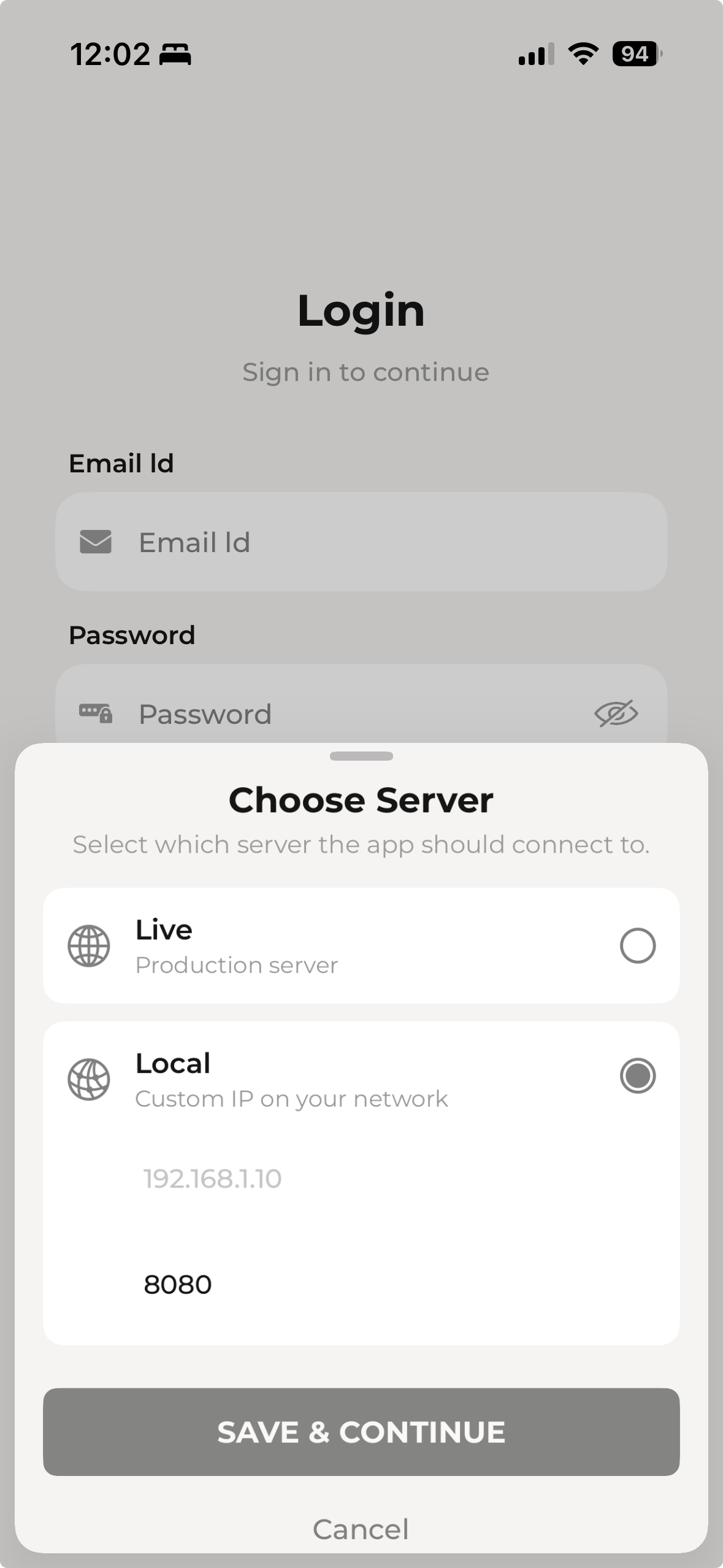 Config App Local server fields for IP address and port